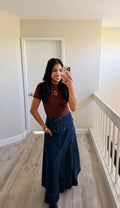 Fall Stroll Denim Midi Skirt