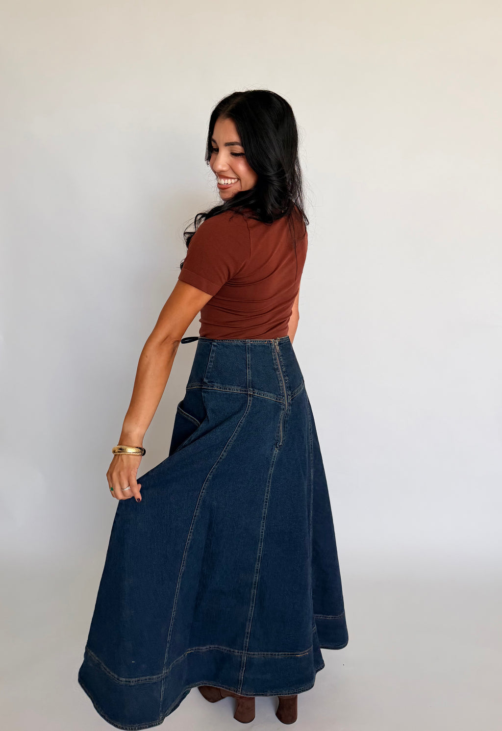 Fall Stroll Denim Midi Skirt