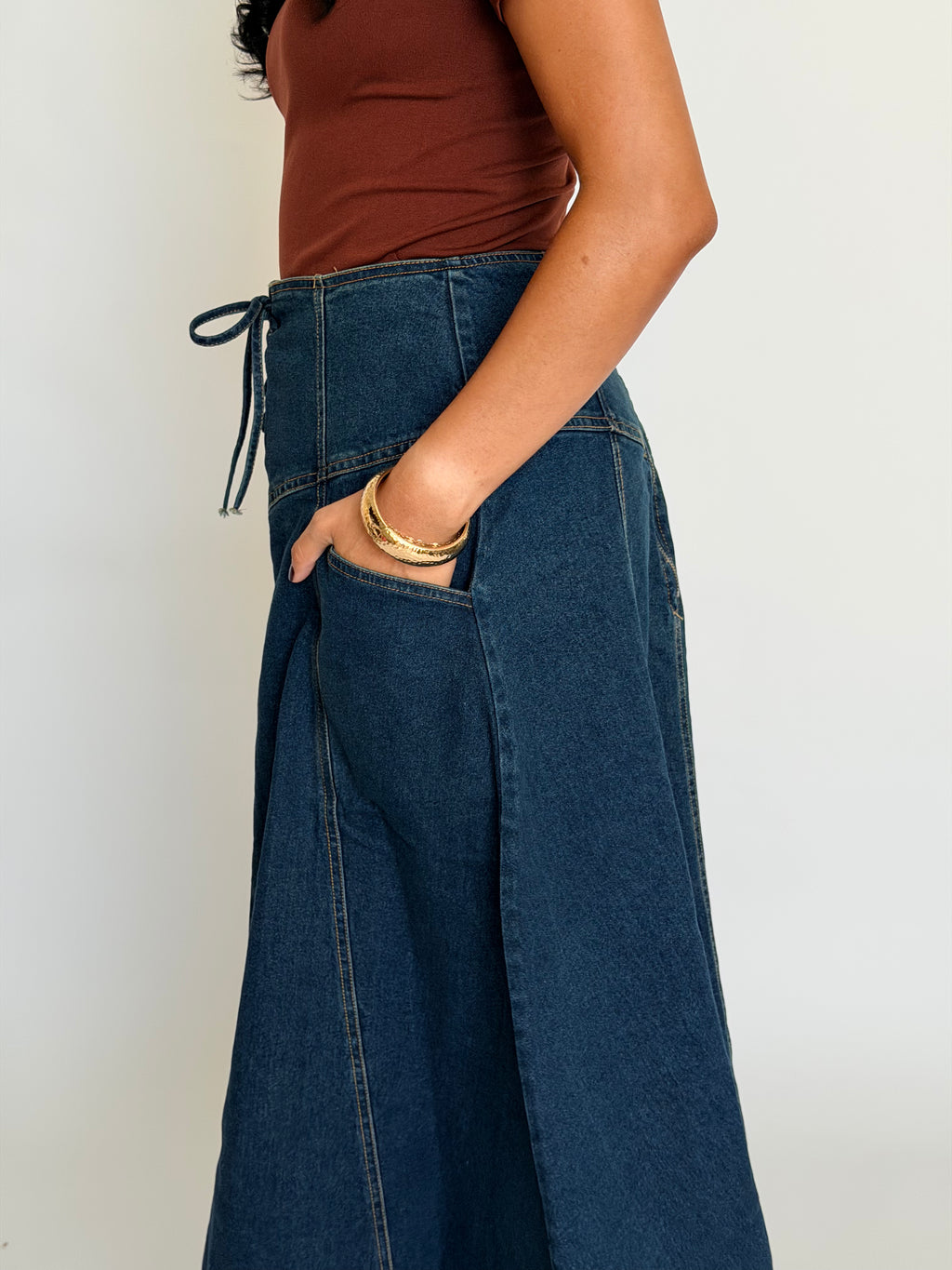 Fall Stroll Denim Midi Skirt