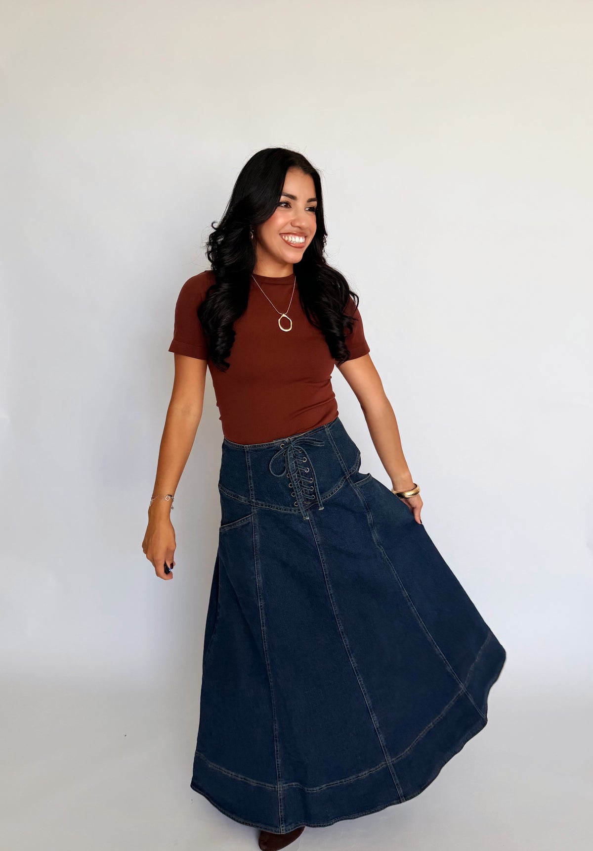 Fall Stroll Denim Midi Skirt